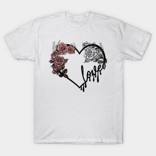 Love heart and roses dark romantic design T-Shirt